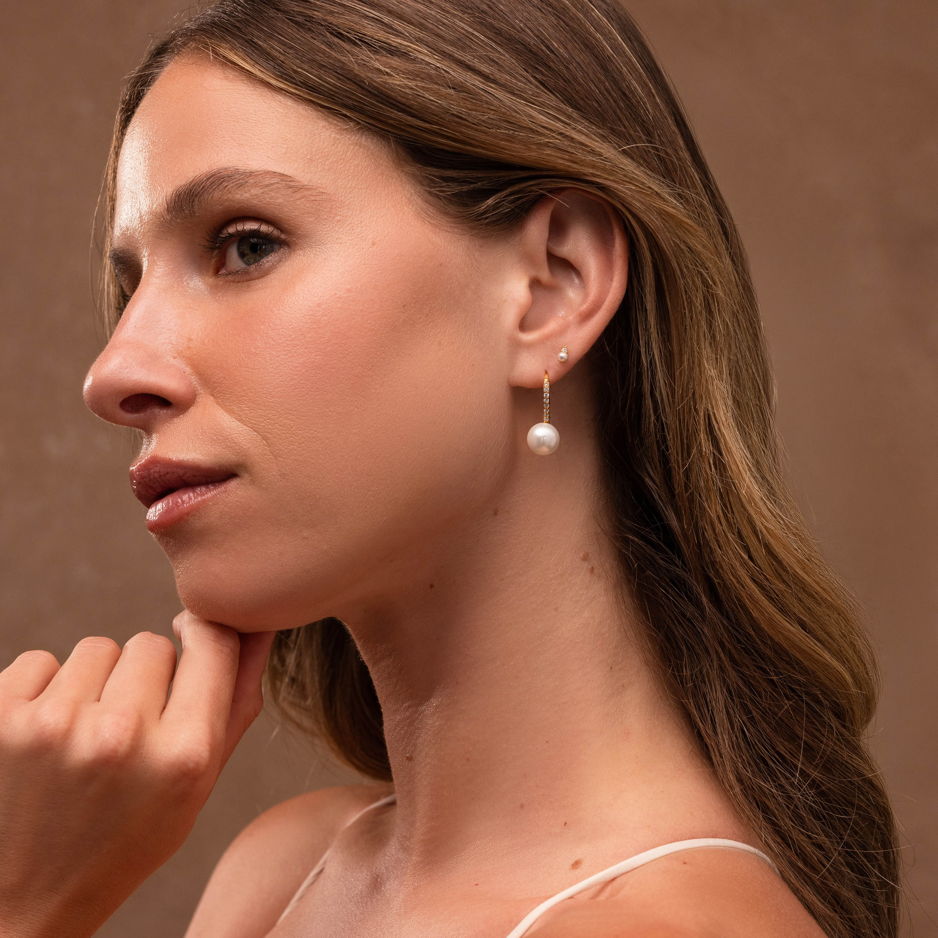Shimmer Pearl Drop Earrings in 18K Gold