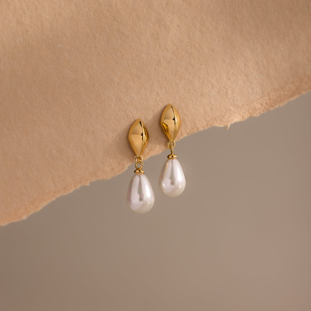 Tiny Pearl Drop Studs in 18K Gold