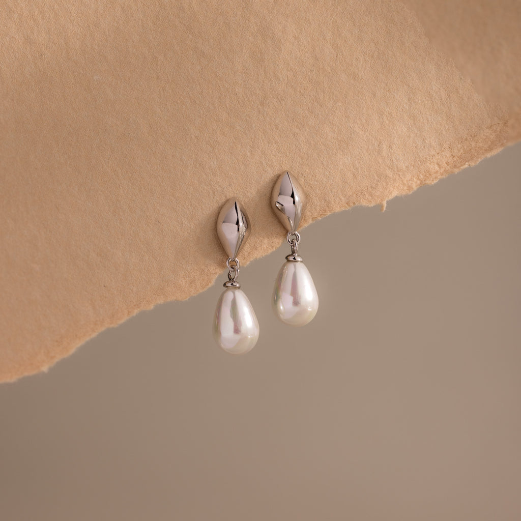 Tiny Pearl Drop Studs in Silver