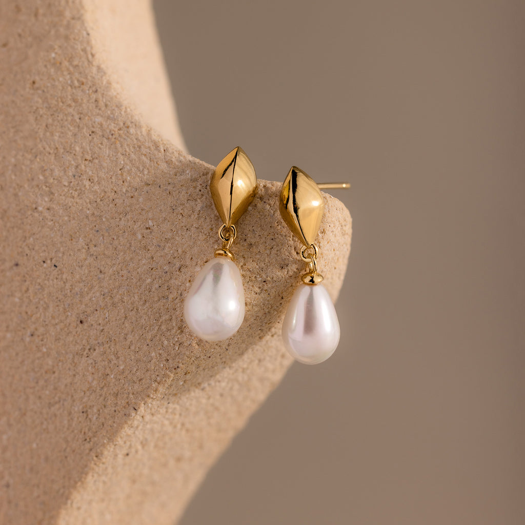 Tiny Pearl Drop Studs in 18K Gold