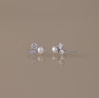 Pearl Diamond Bloom Studs in Silver
