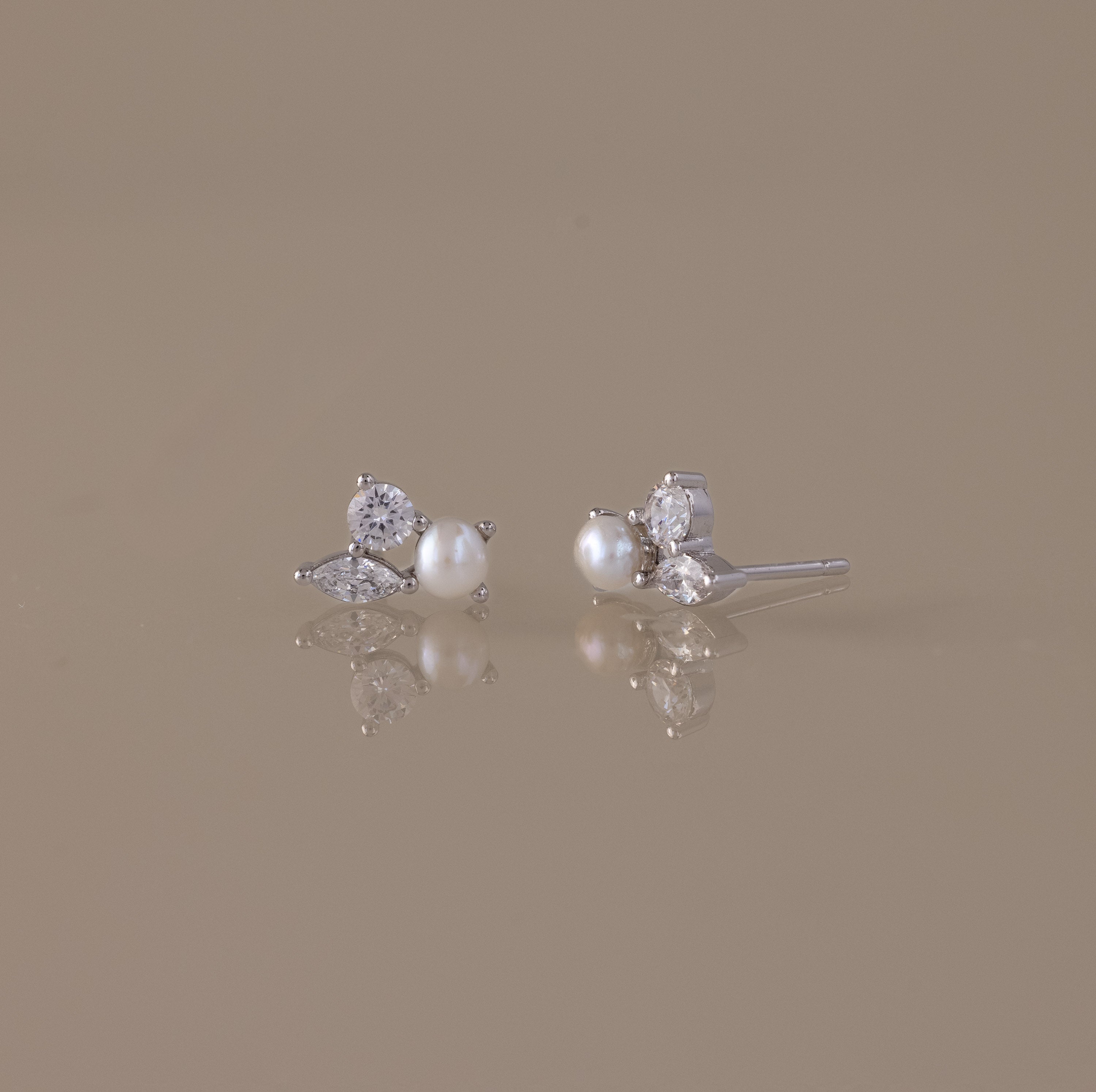 Pearl Diamond Bloom Studs in Silver