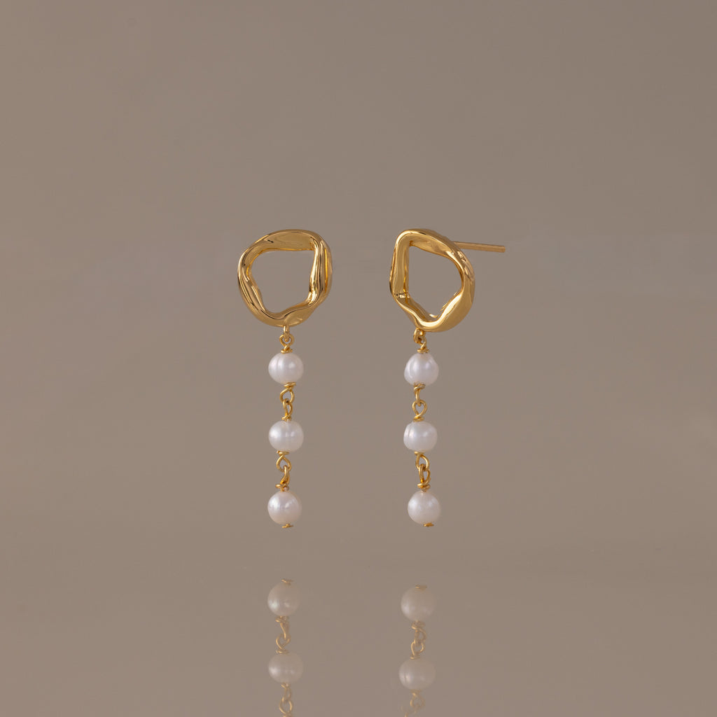 Abstract Pearl Trio Drop Earrings