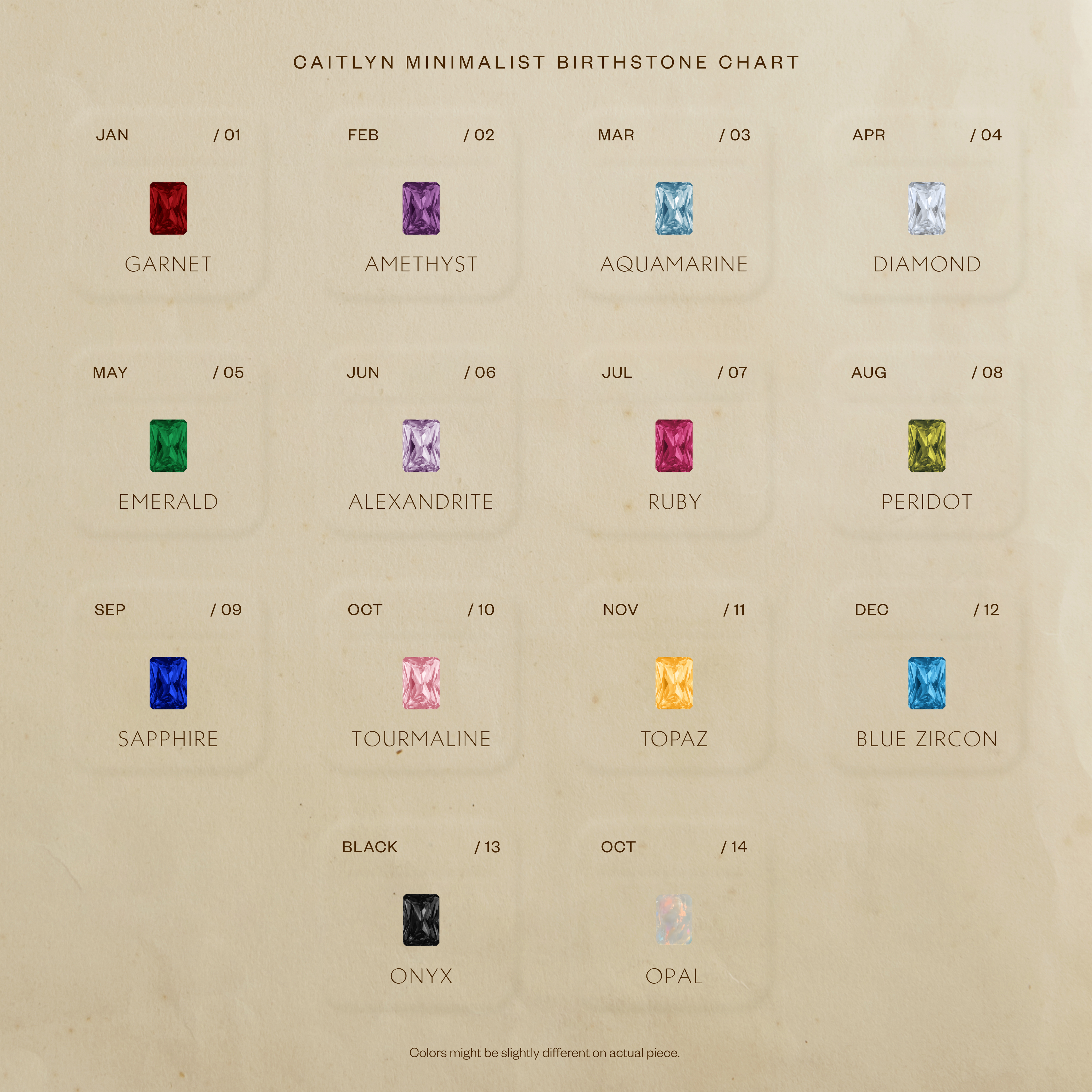 Discover our birthstone chart highlighting each month's gemstone—ideal for selecting a Toi et Moi Dome Ring featuring garnet, amethyst, aquamarine, diamond, emerald, ruby, and more.
