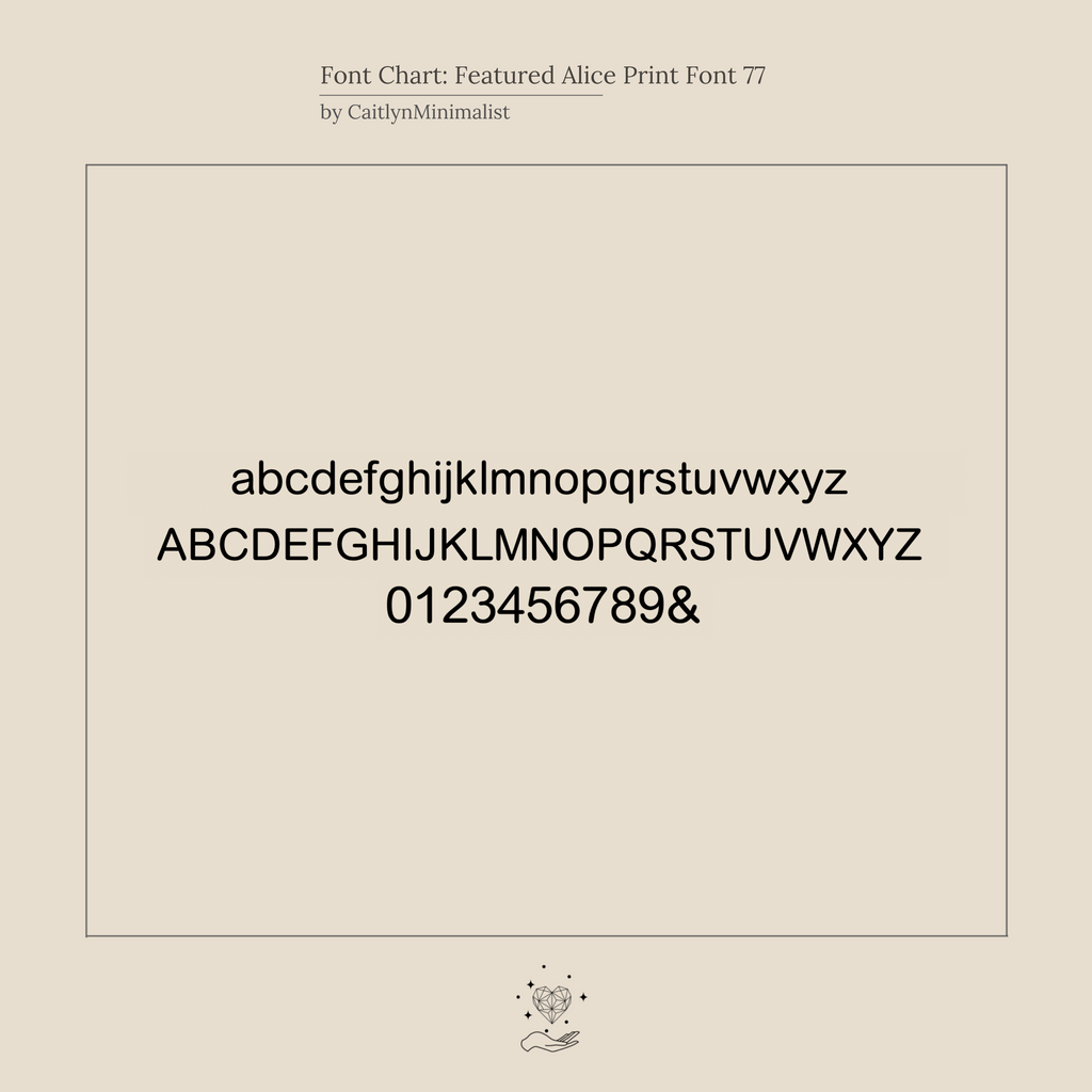 Font chart displaying uppercase and lowercase letters, numbers, and an ampersand in a simple serif font—ideal for personalizing your Duo Initial Necklace in Box Chain.