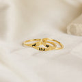 The Skinny Pet Ring: a set of three gold stackable rings featuring black animal silhouettes, displayed on soft cream fabric—perfect for dainty jewelry lovers.