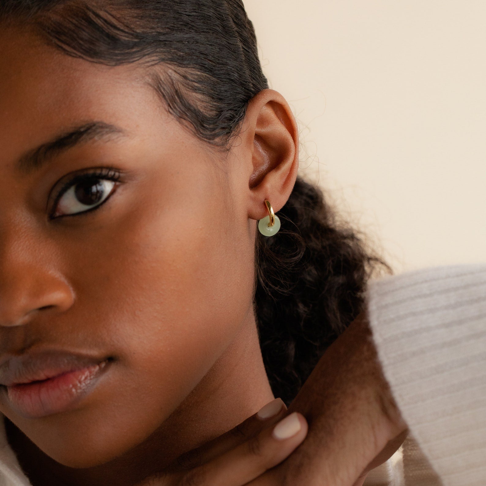 Dainty Jade Duo Hoops-Earrings-Caitlyn Minimalist