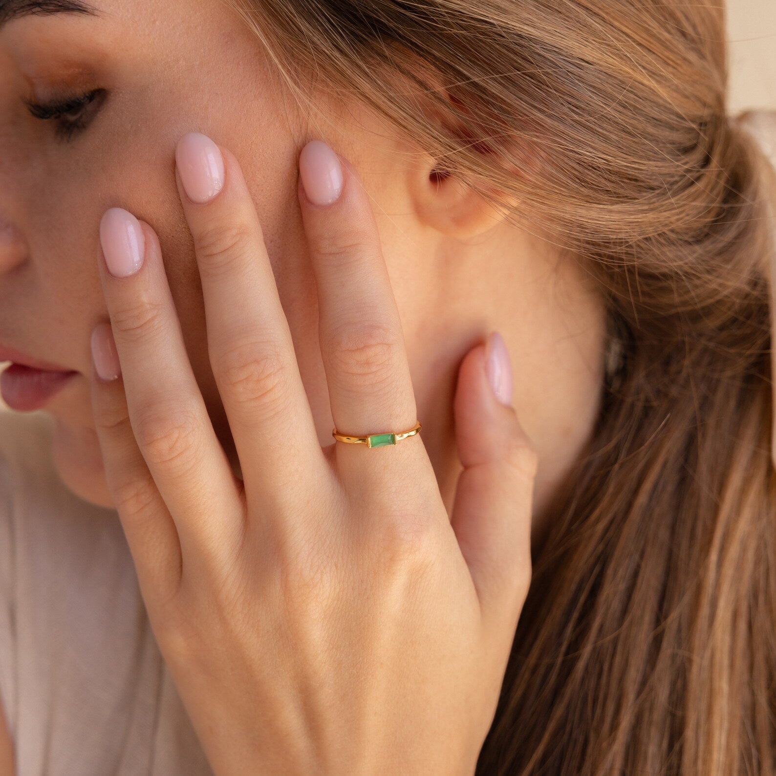 Jade Baguette Ring-Rings-Caitlyn Minimalist