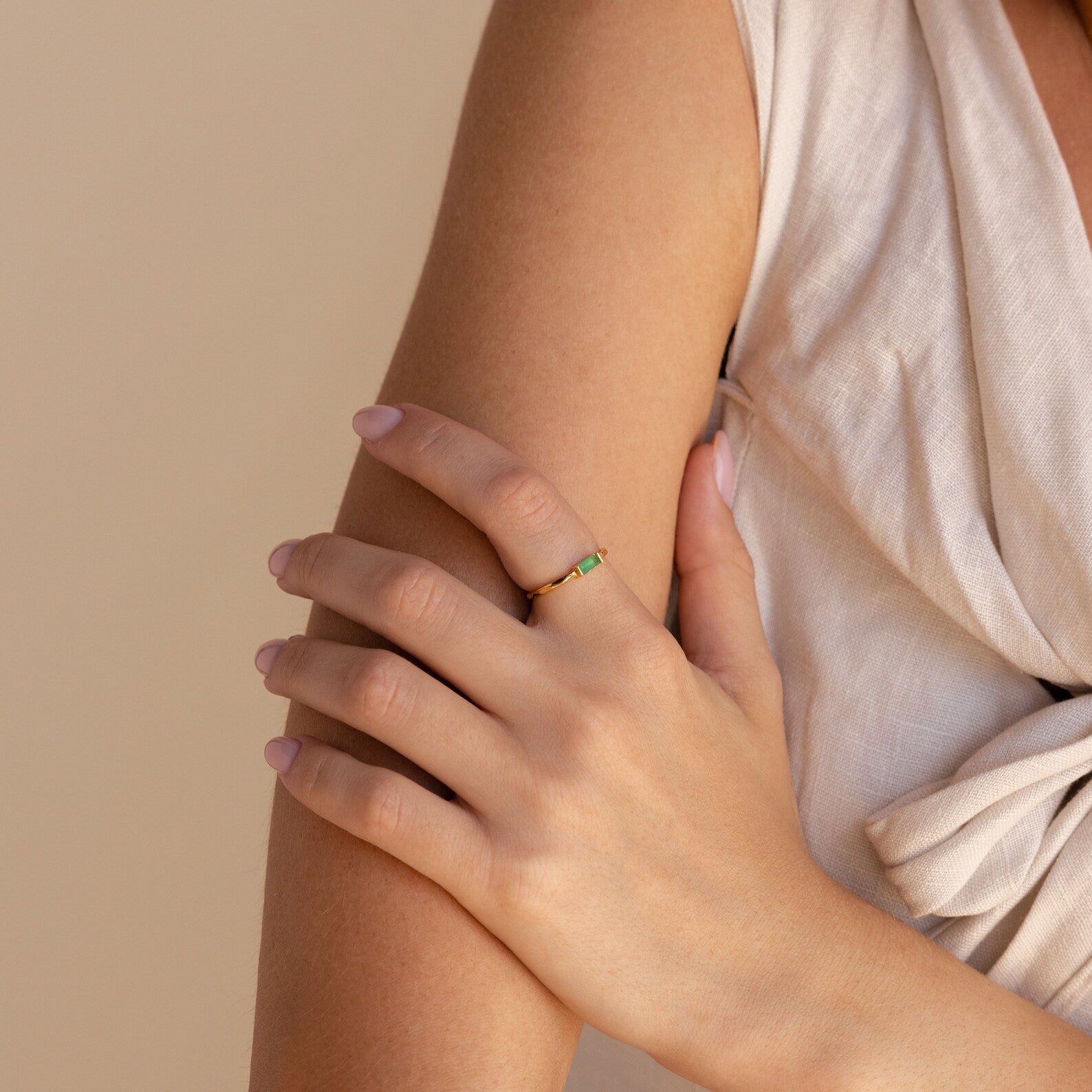 Jade Baguette Ring-Rings-Caitlyn Minimalist