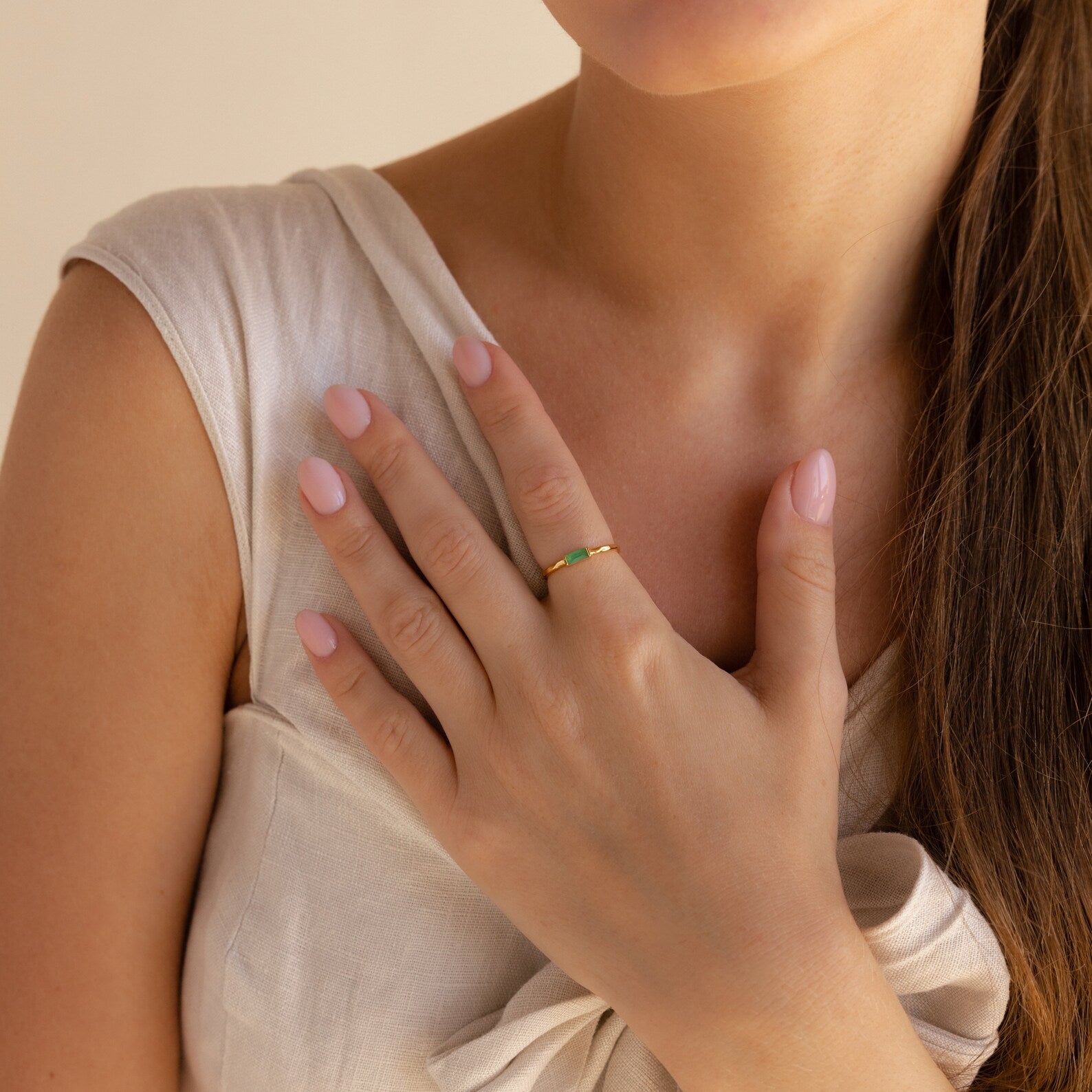 Jade Baguette Ring-Rings-Caitlyn Minimalist