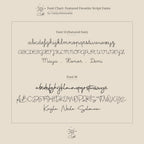 A font chart displaying two script fonts with uppercase, lowercase, and example names—ideal for selecting the lettering style for your Dainty Tiny Multiple Name Necklace or other personalized accessories.