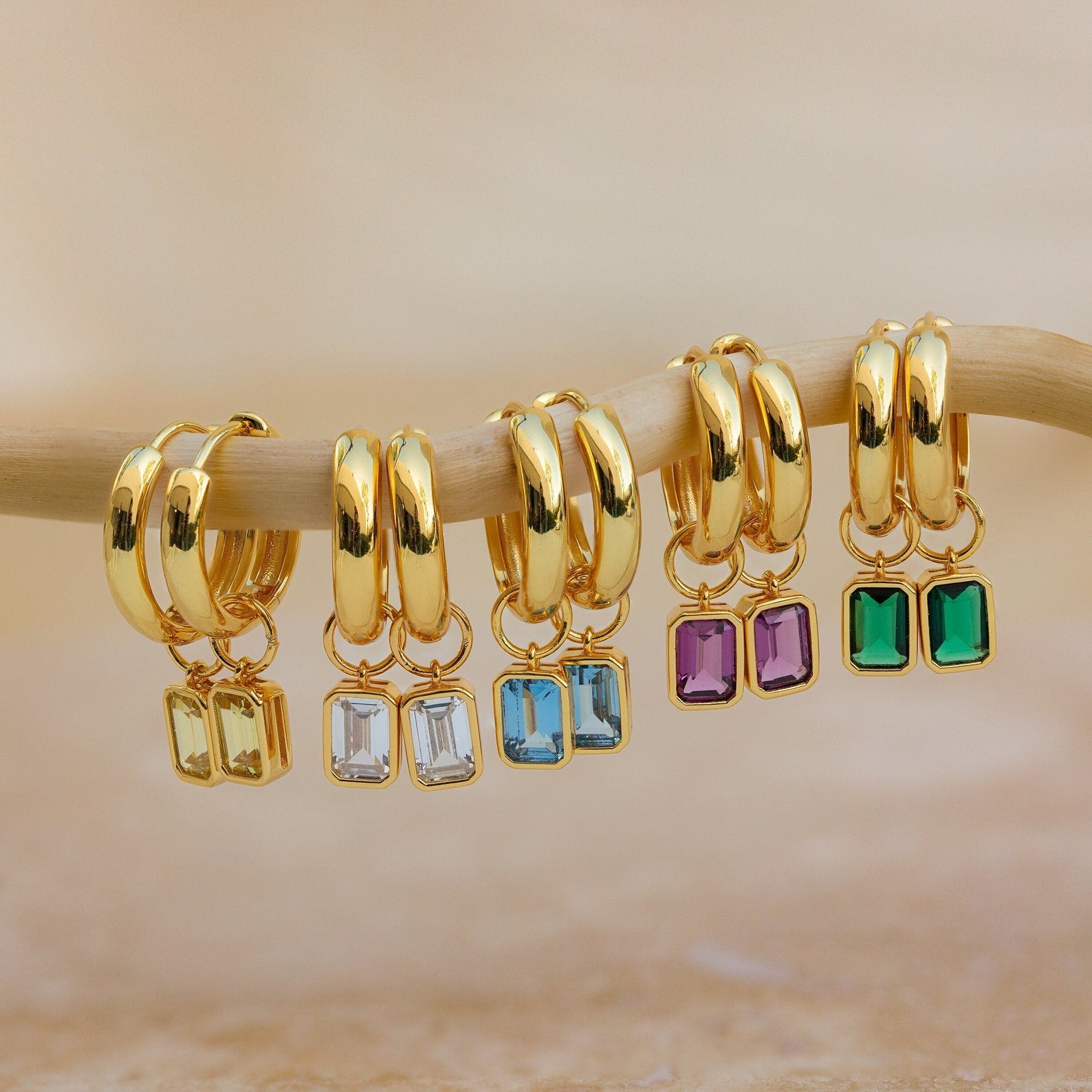 Dangling Gemstone Hoops