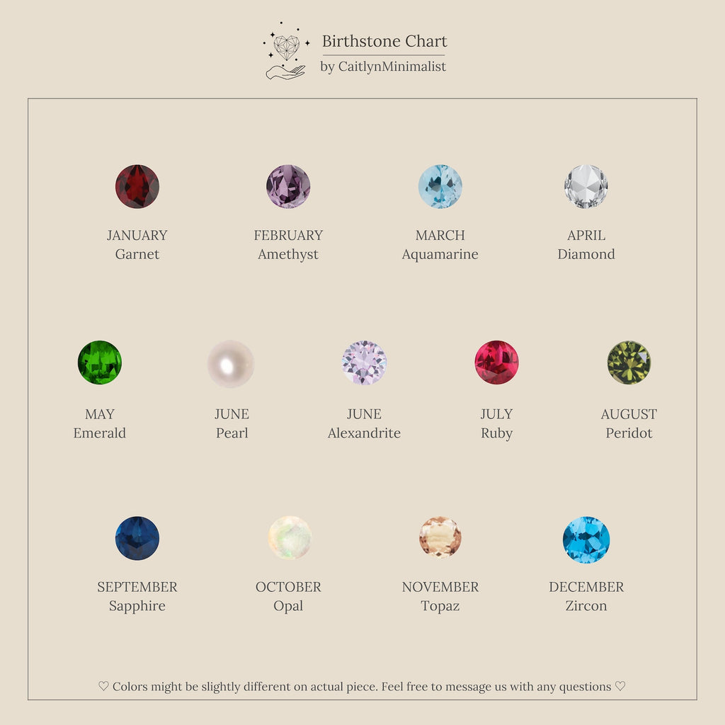 The Bella Birthstone Studs feature a gem for each month—garnet, amethyst, aquamarine, diamond, emerald, pearl—making them the perfect personalized gift for moms and daughters.