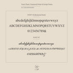 A font chart showing two featured serif and script fonts with uppercase, lowercase, and numbers—ideal for personalizing the Newsletter Ribbed Initial Necklace.