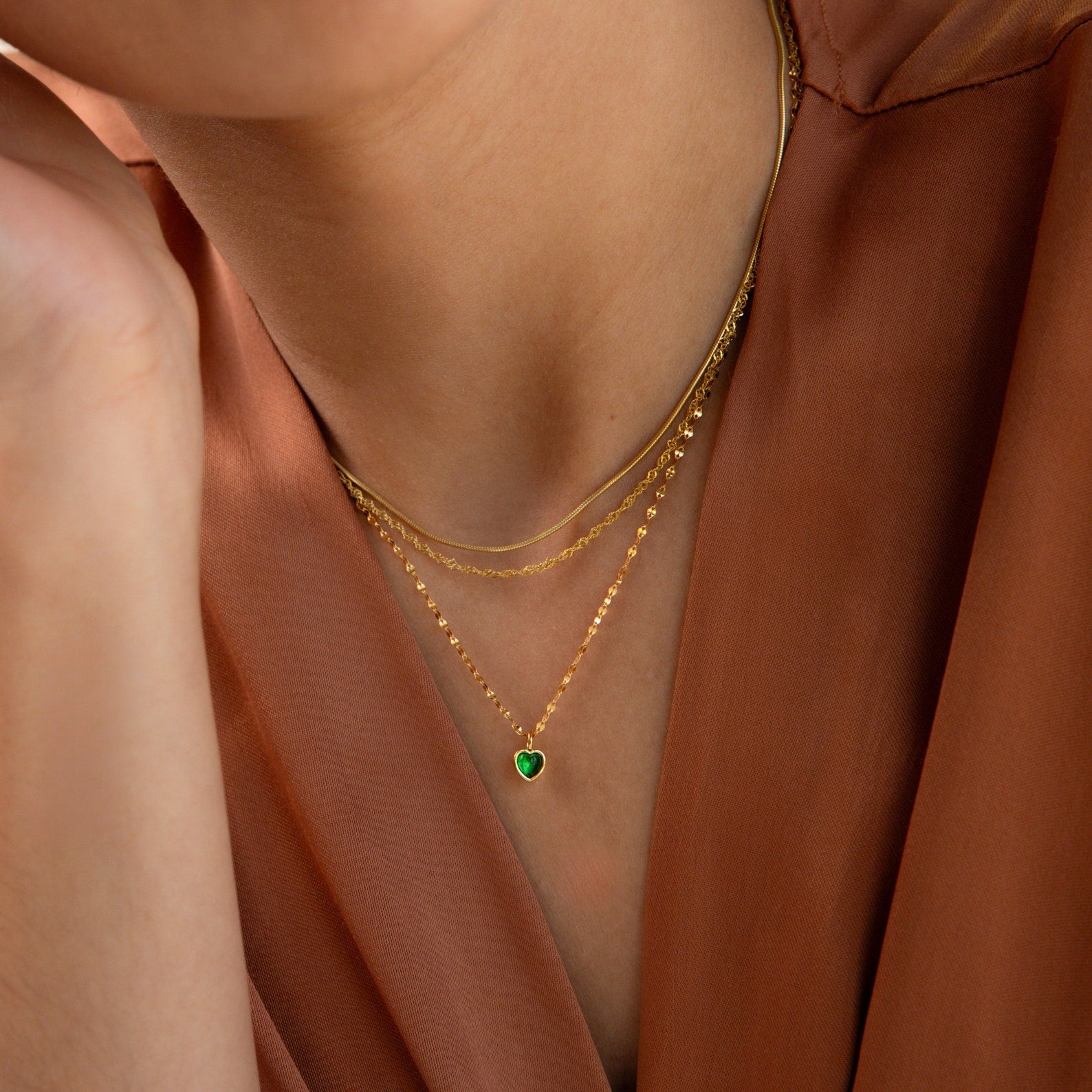 Tiny Jade Heart Necklace-Necklaces-Caitlyn Minimalist