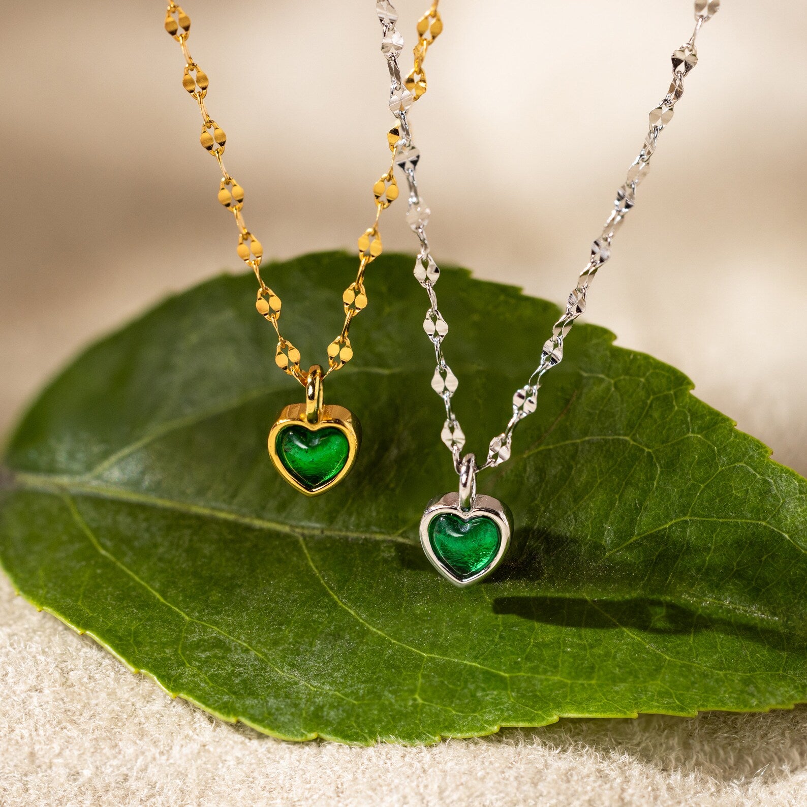 Tiny Jade Heart Necklace-Necklaces-Caitlyn Minimalist