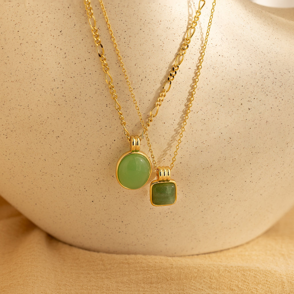 Jade Oval Pendant Necklace-Necklaces-Caitlyn Minimalist