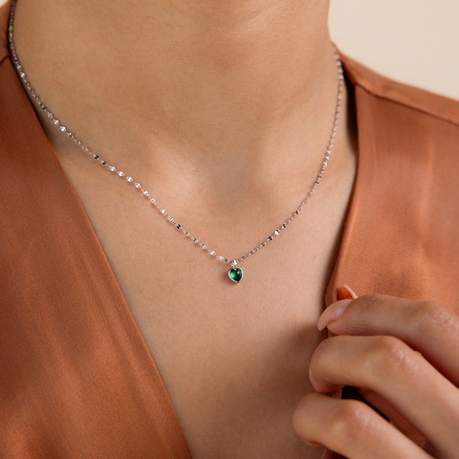 Tiny Jade Heart Necklace-Necklaces-Caitlyn Minimalist