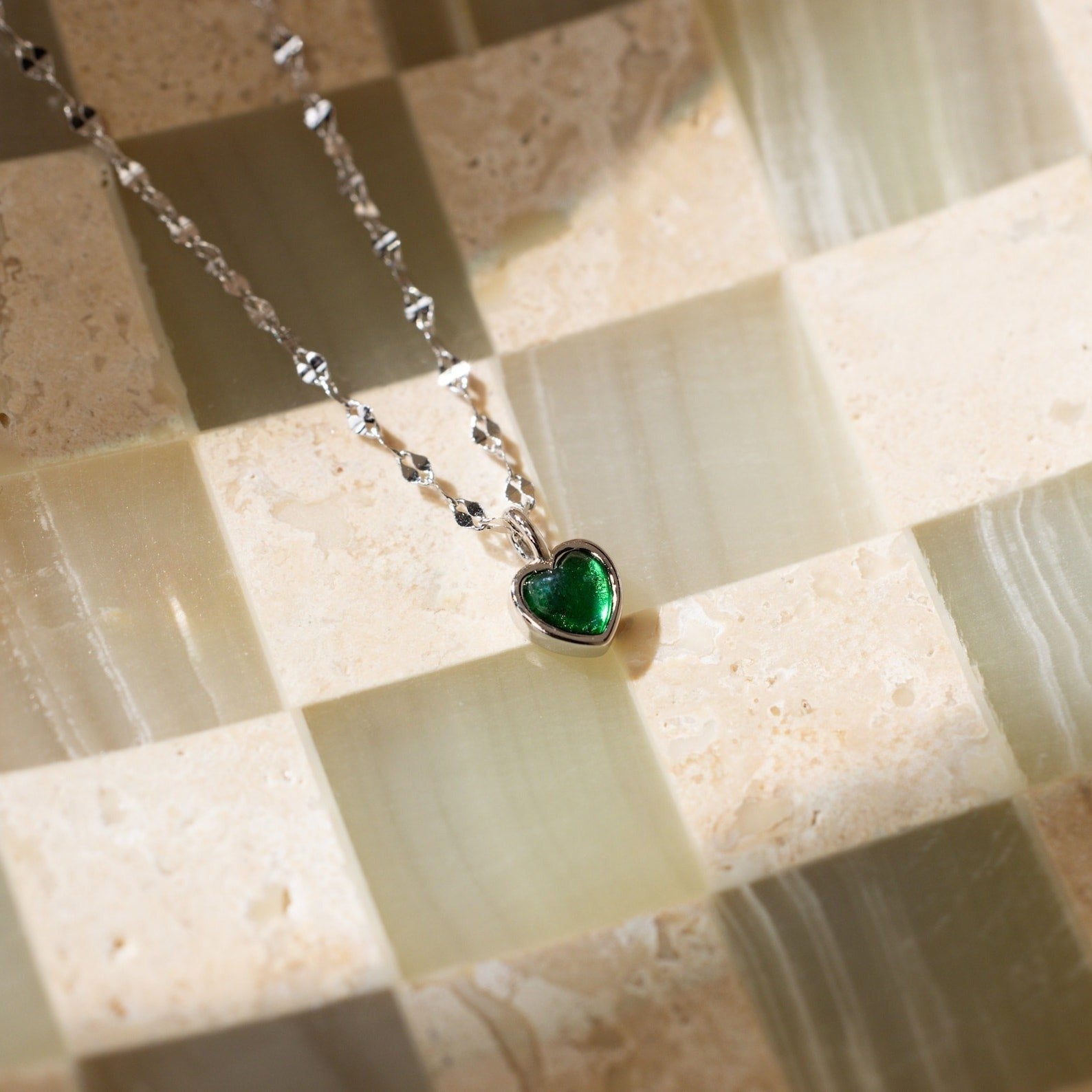 Tiny Jade Heart Necklace-Necklaces-Caitlyn Minimalist