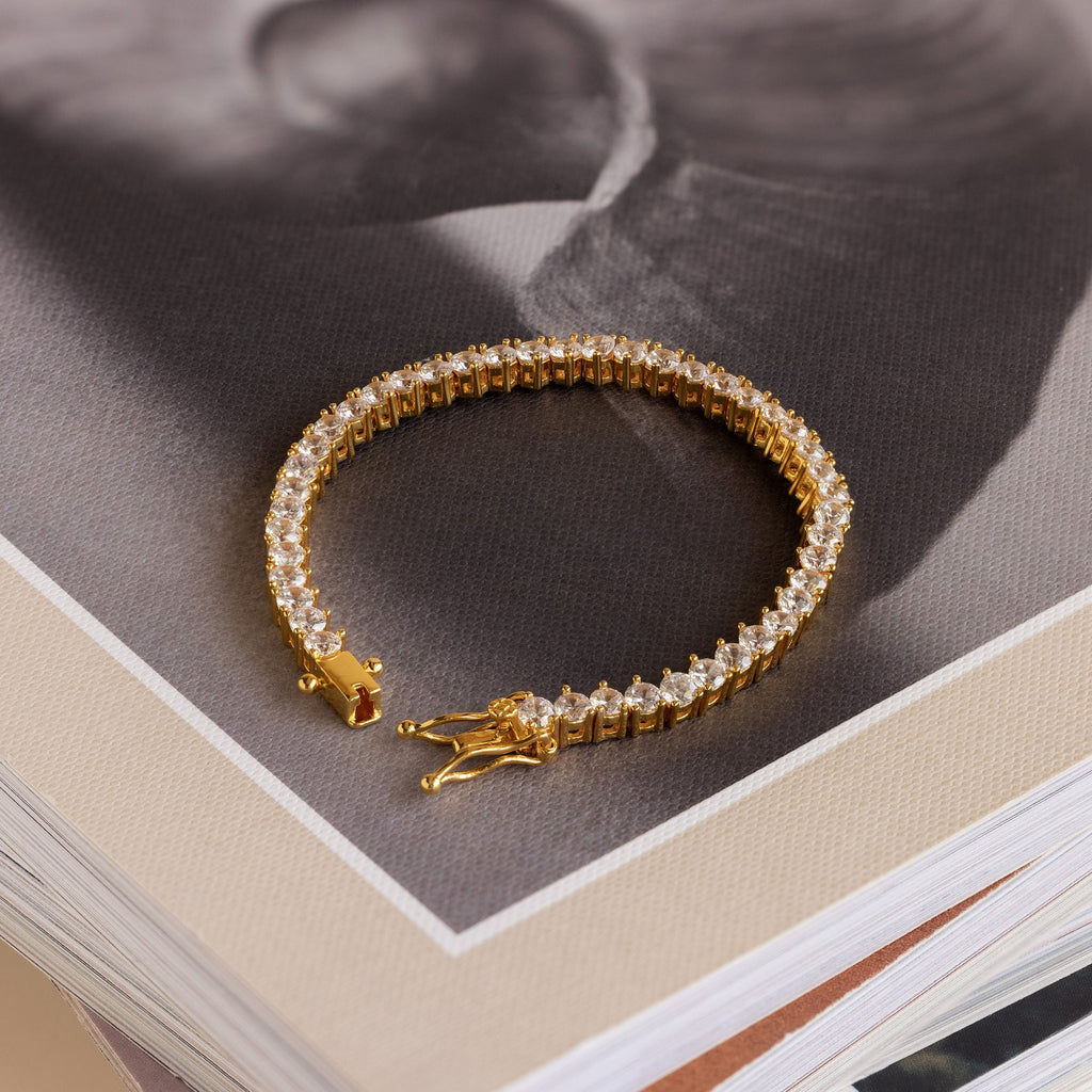 3-Prong Diamond Tennis Necklace & Bracelet Set in 18K Gold