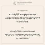 Two serif fonts display uppercase, lowercase letters, and numbers on a beige background—ideal for designing an elegant Pave Gemstone Initial Necklace with personalized gemstone inlay.