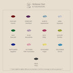 A minimalist chart features marquise-cut birthstones for each month, gemstone illustrations, and a customizable Marquise Onyx & Pearl Necklace design, with black onyx shown at the bottom.