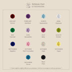 Birthstone chart displays gemstones for each month plus black onyx, all labeled—ideal for selecting birthstones or creating a personalized piece like the Linked Initial Birthstone Ring Set.