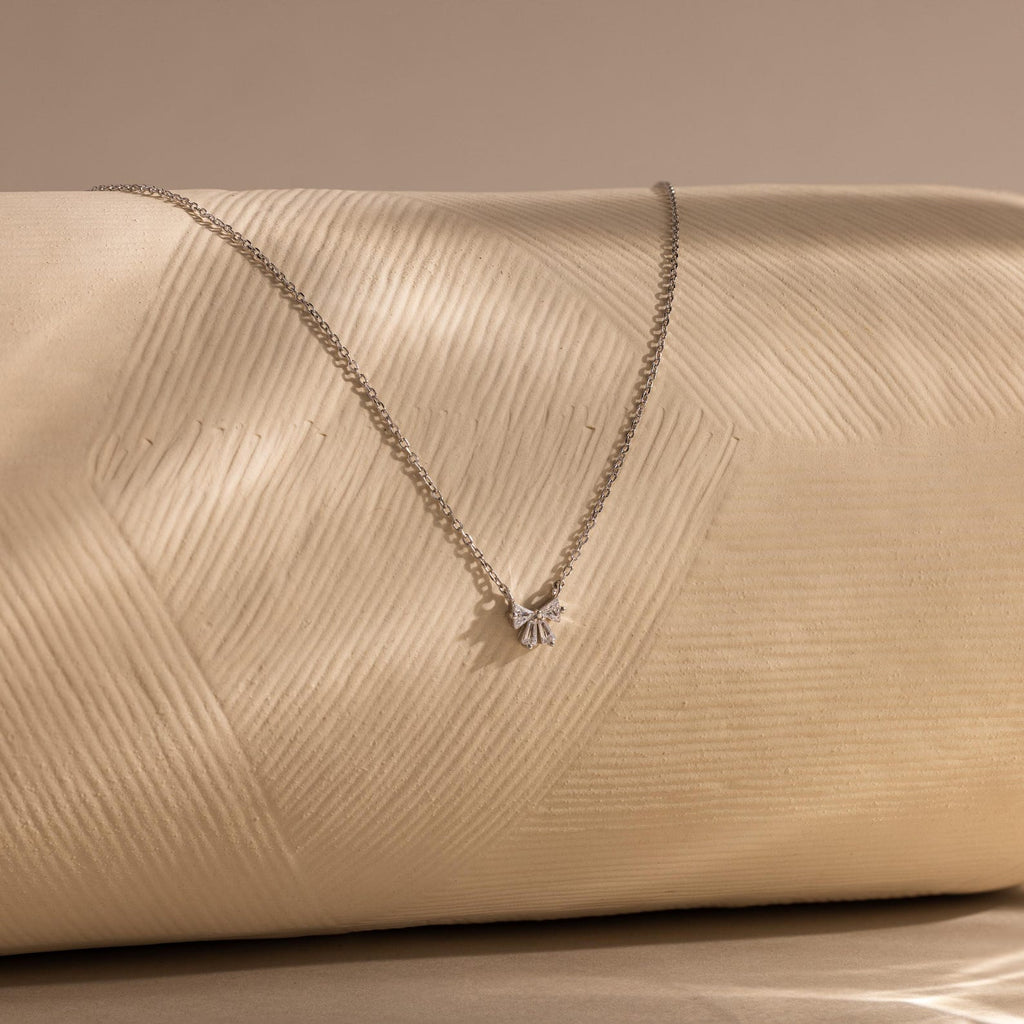 Diamond Bow Necklace & Earrings Set in Silver