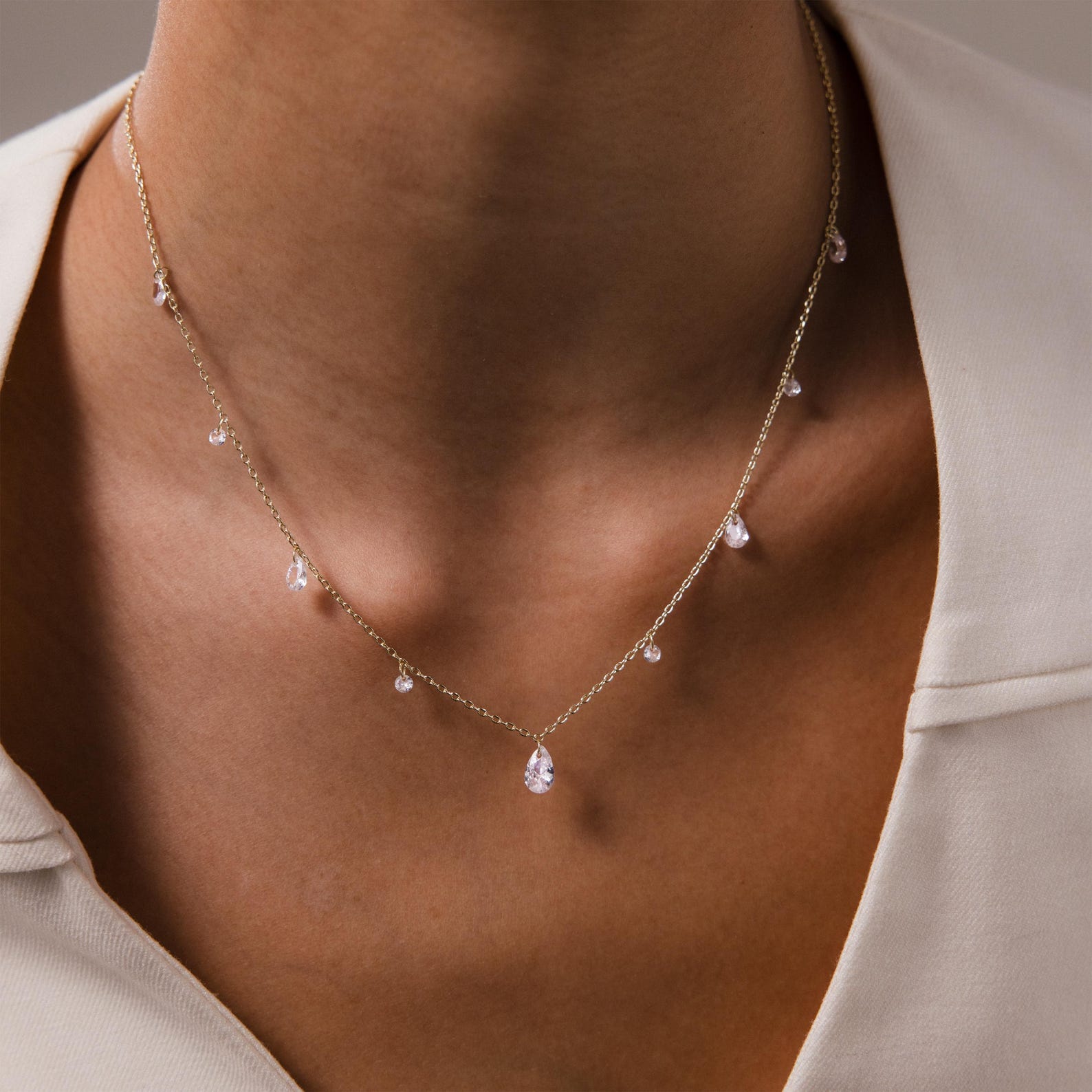 Rain Drop Station Necklace