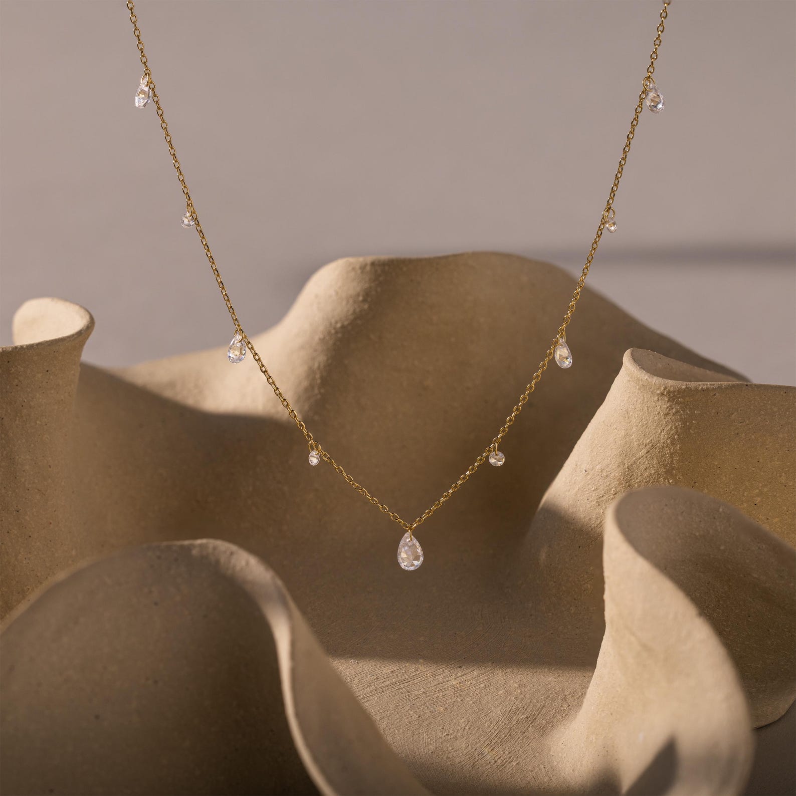 Rain Drop Station Necklace in 18K Gold