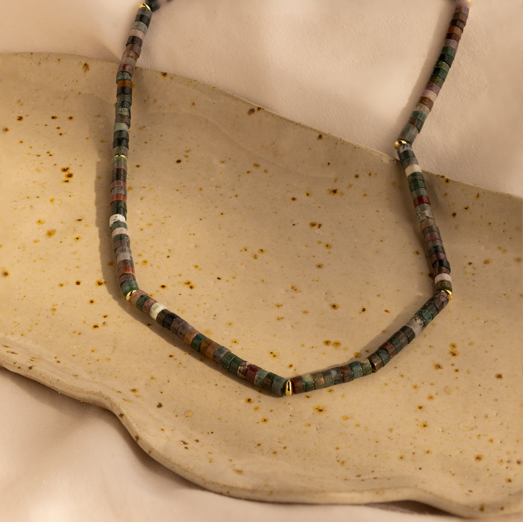 Collier de perles d’agate mousse 