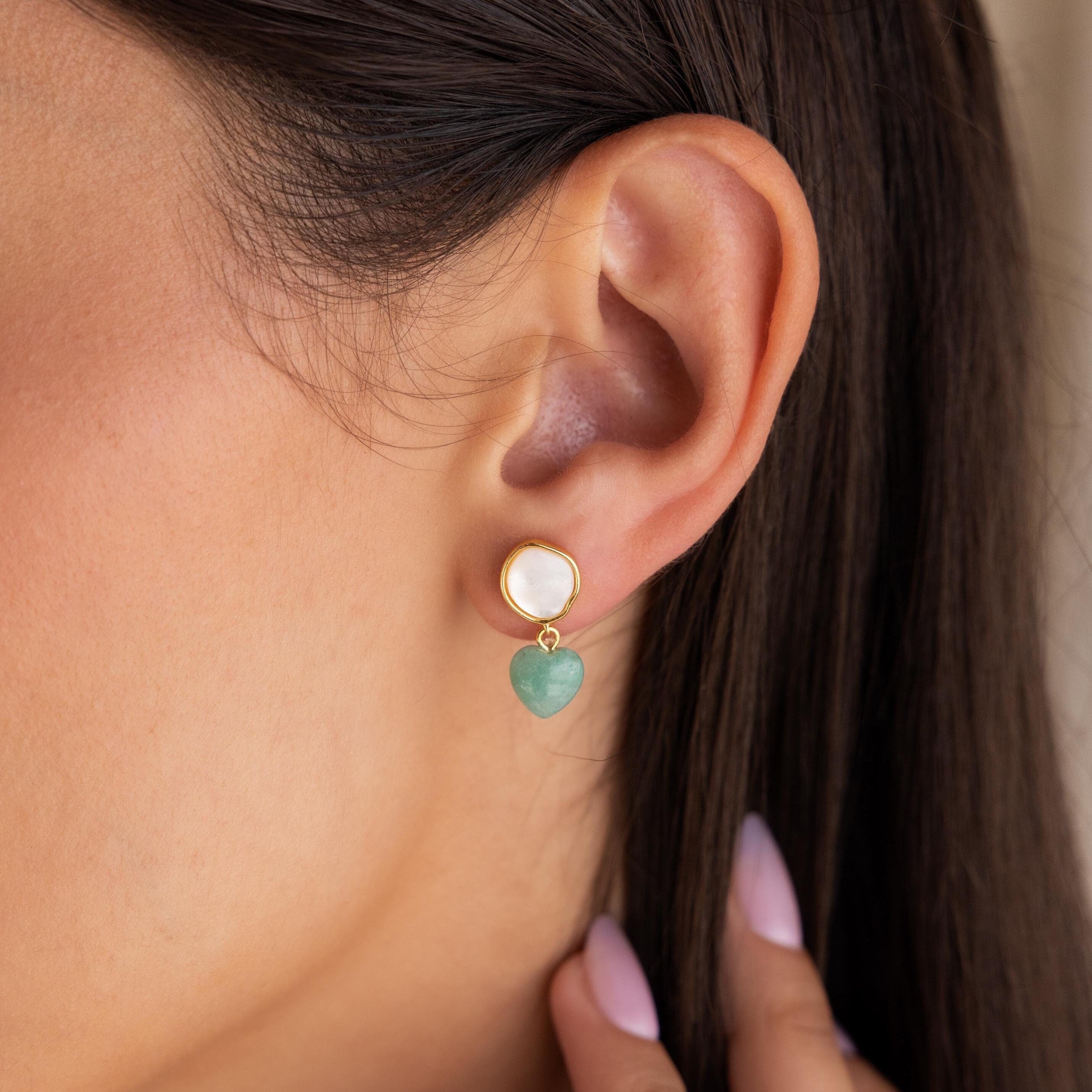 Jade Heart Drop Earrings-Earrings-Caitlyn Minimalist