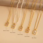 The Pearl Initial Tag Necklace, with customizable chain options like pearl, mirror, twist, link, and box styles, makes a perfect personalized Christmas gift.