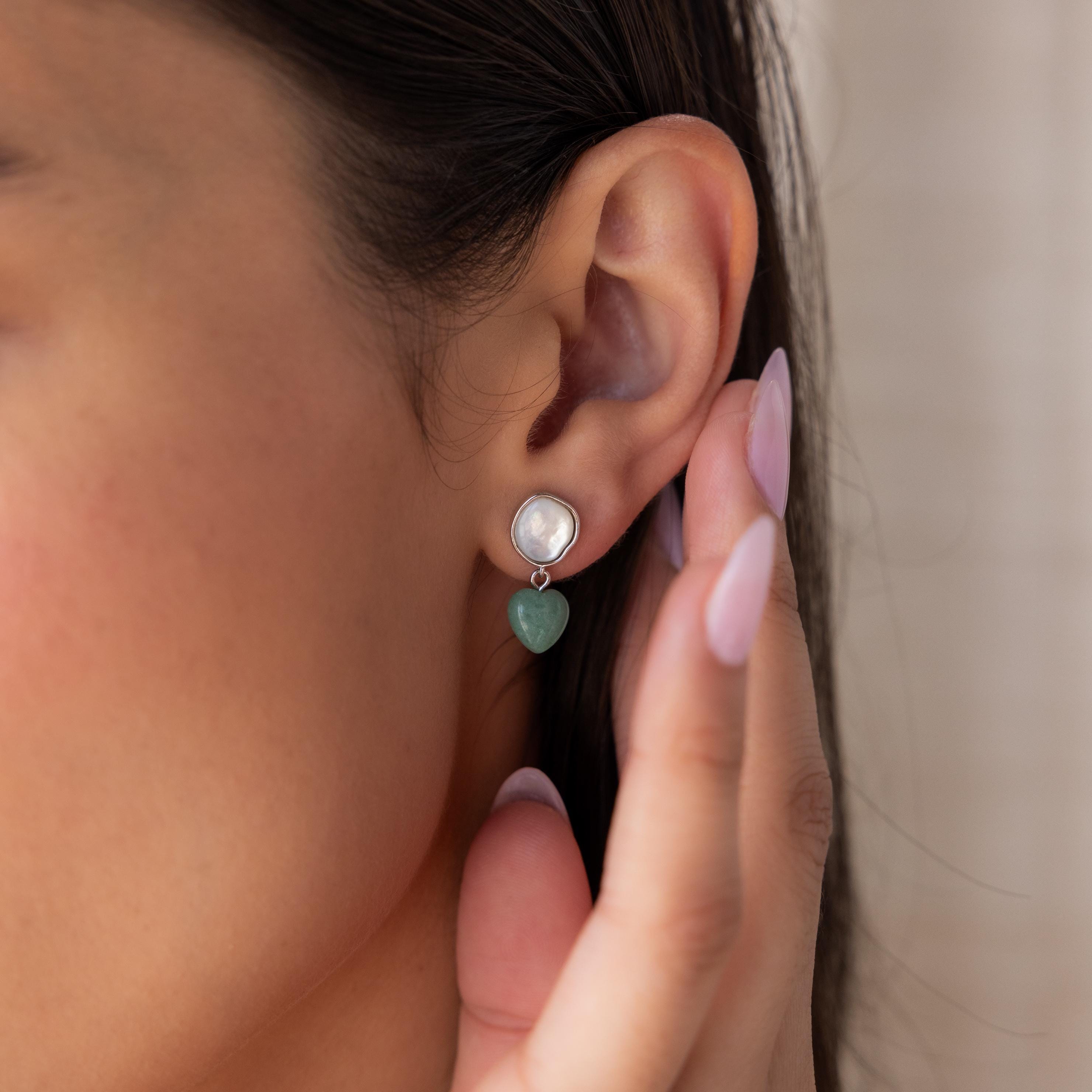 Jade Heart Drop Earrings-Earrings-Caitlyn Minimalist