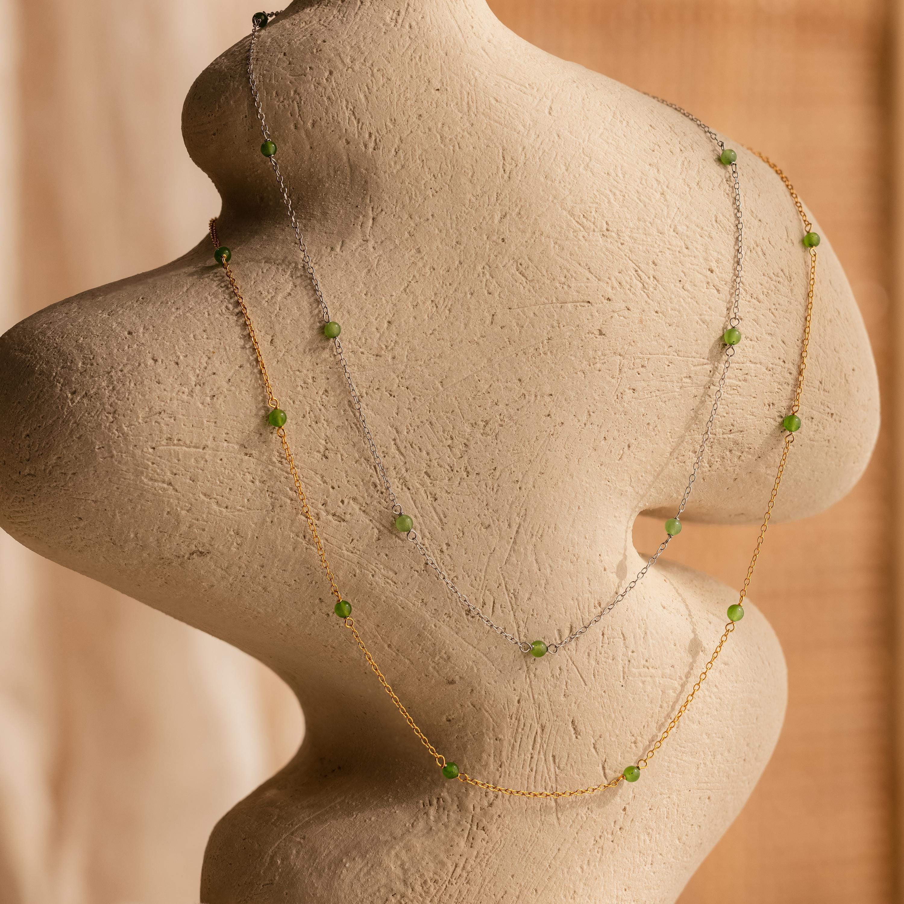 Dainty Jade Station Necklace-Necklaces-Caitlyn Minimalist