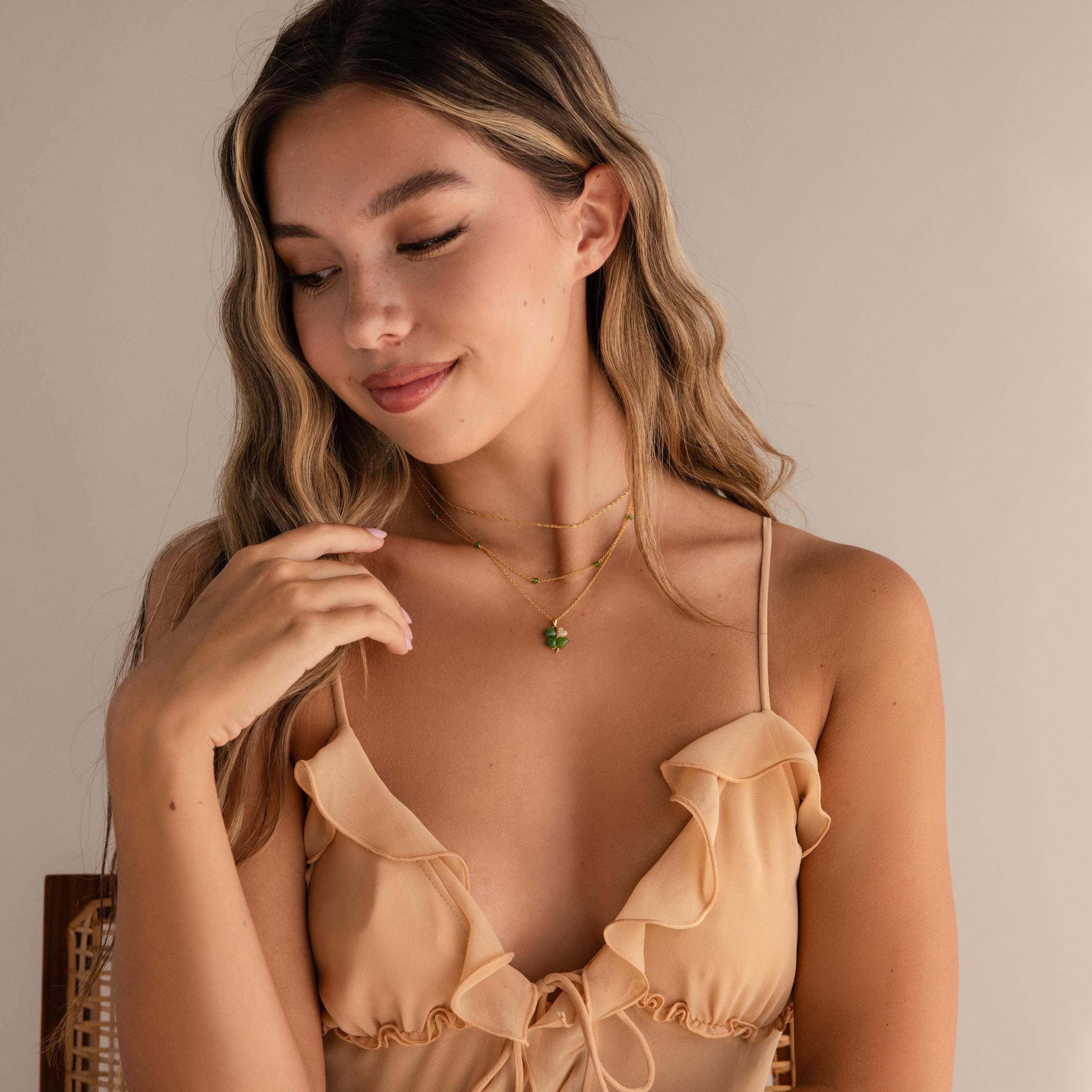Dainty Jade Station Necklace-Necklaces-Caitlyn Minimalist