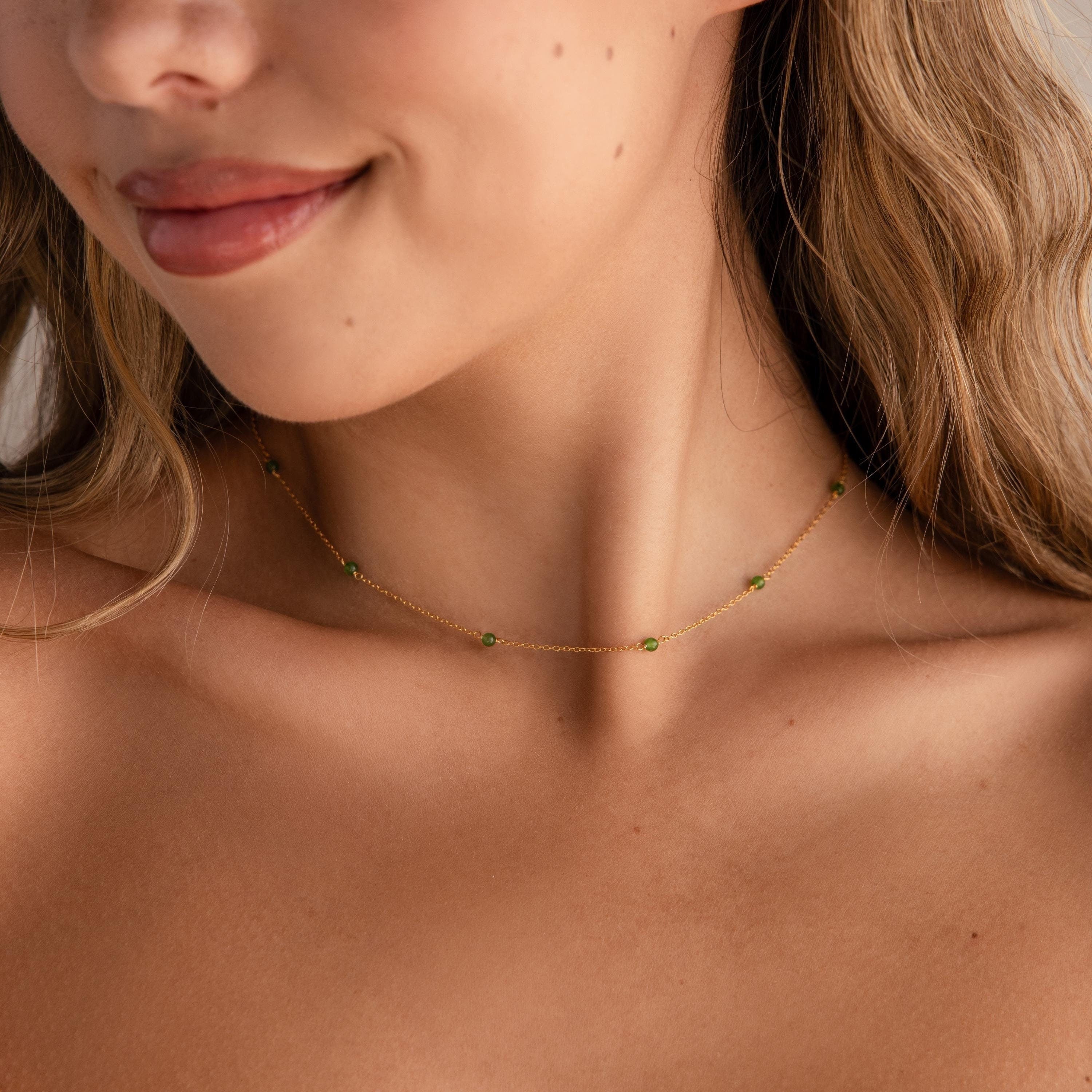 Dainty Jade Station Necklace-Necklaces-Caitlyn Minimalist