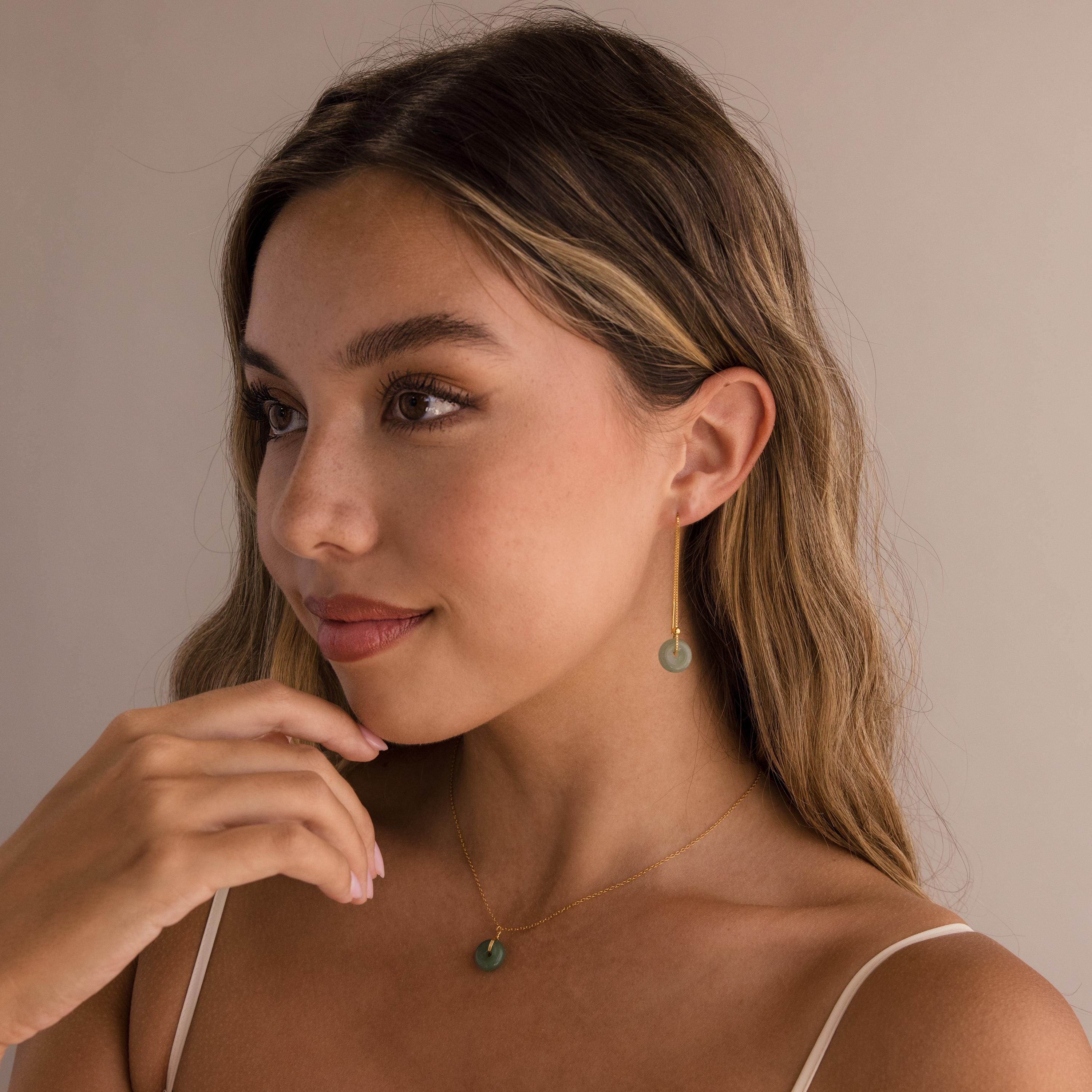 Jade Threader Earrings-Earrings-Caitlyn Minimalist