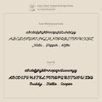 Chart displays two script fonts—each featuring uppercase and lowercase letters plus sample pet names in cursive—ideal for personalizing your Pet Portrait Coin Necklace or creating a unique pet memorial gift.