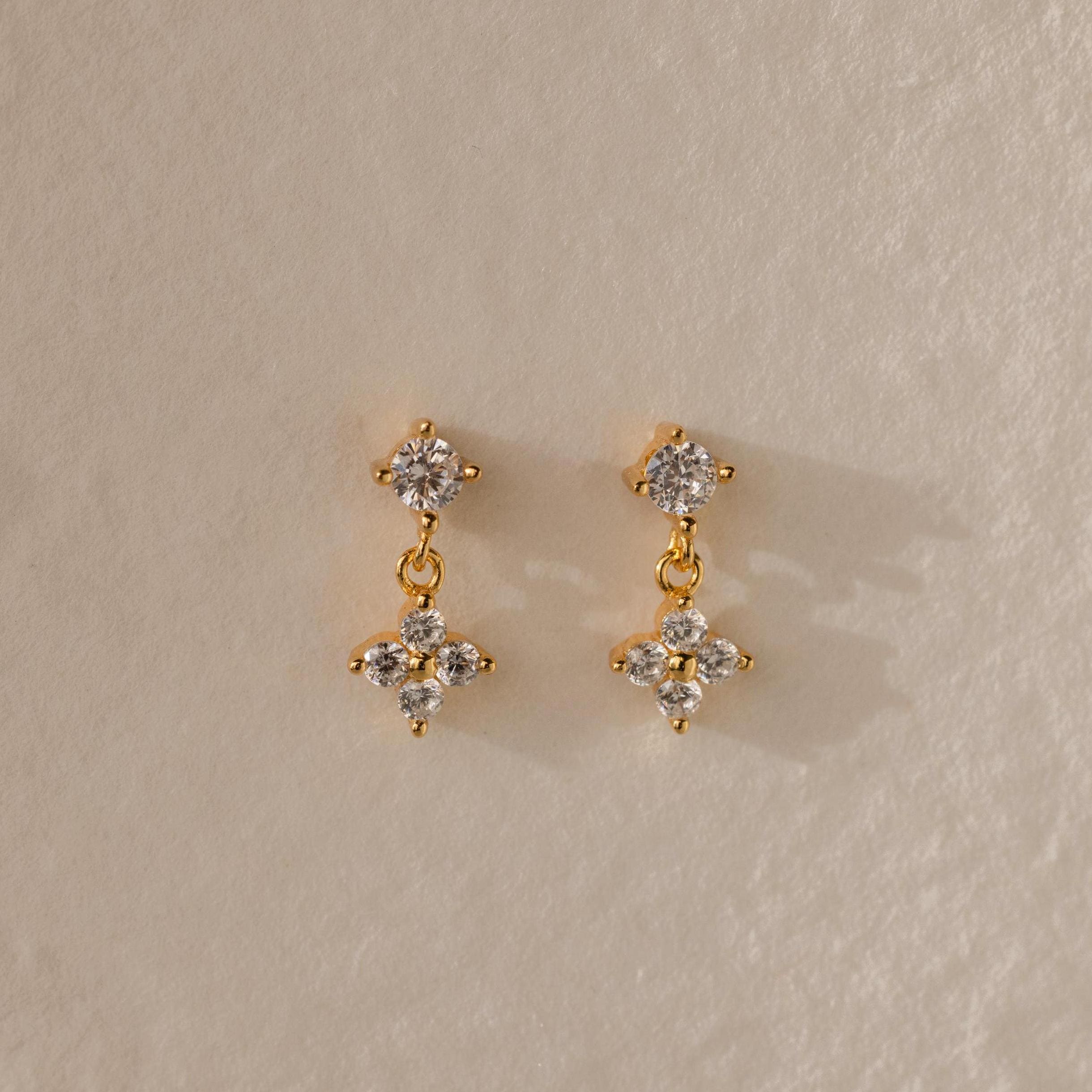 Ivy Flower Flat Back Studs feature small, clear gemstones in a floral design on a textured beige surface—an ideal, thoughtful Mother’s Day gift.
