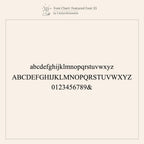 Minimal serif font chart features lowercase, uppercase letters, numbers 0–9, and an ampersand on a beige background—ideal for designing your Initial Padlock Drop Ring or other personalized jewelry pieces.