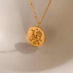 Close up of a Pisces Zodiac Gemstone Coin Necklace
