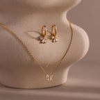 Diamond Bow Necklace & Earrings Set in 18K Gold