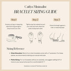 Bracelet sizing guide with illustrated steps and reference text for the Diamond Bezel Tennis Necklace & Bracelet Set in White Gold—perfect for finding the ideal fit or choosing an Anniversary Gift.
