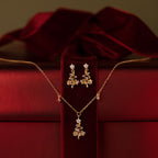 Flatlay of our Holiday Diamond Tree Necklace & Hoops Jewelry Set against a red velvet box