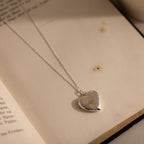 Close up of our Fingerprint Heart Locket Necklace in Sterling Silver