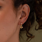 Close-up of a model wearing our Holiday Diamond Tree Studs in Gold 