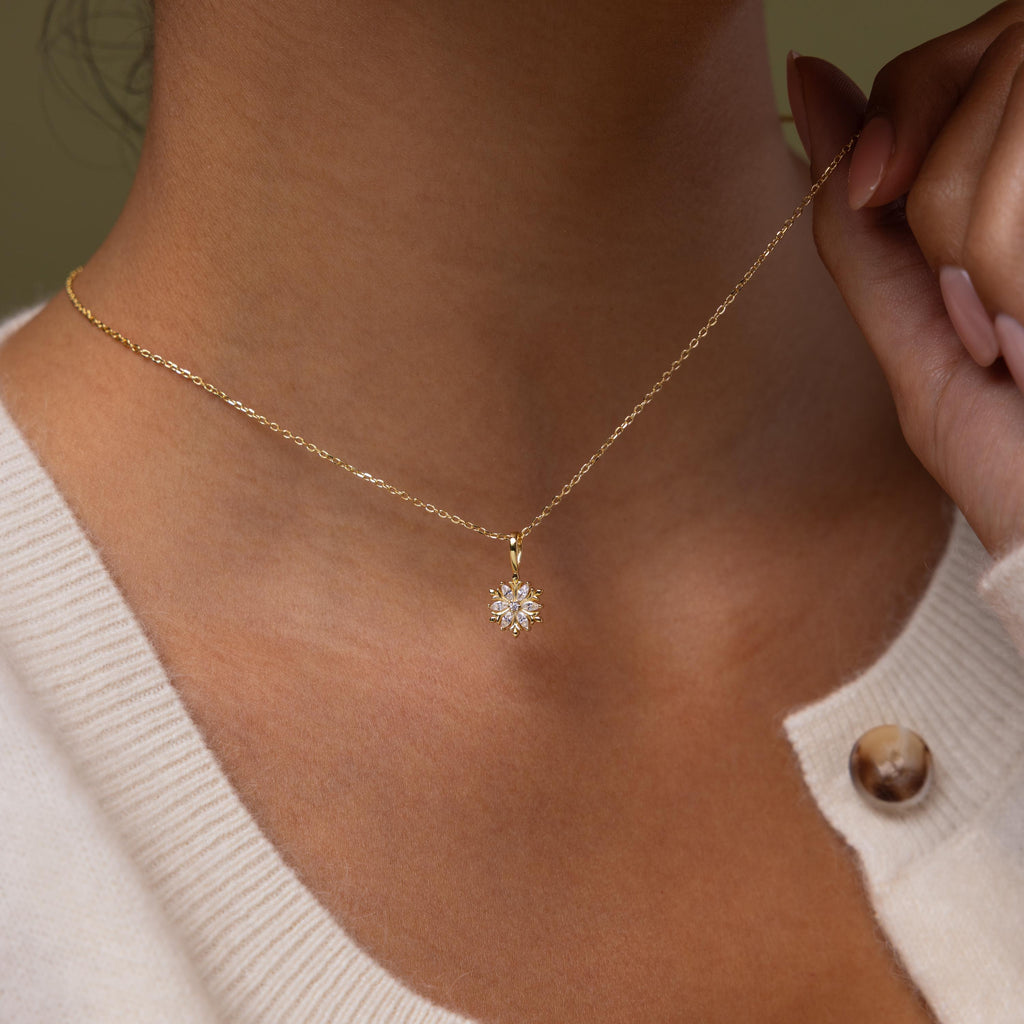 Model wearing our Diamond Poinsettia Necklace