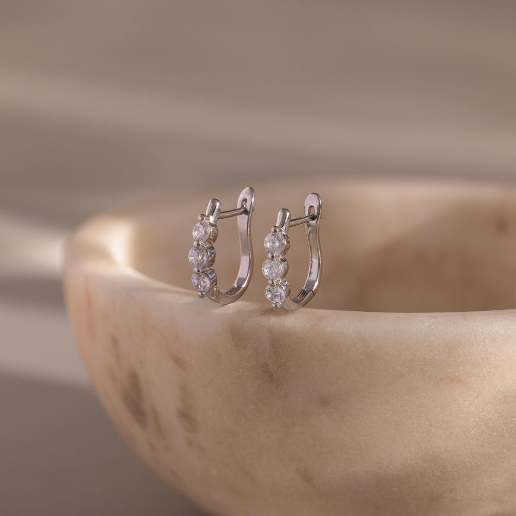 Close up image of our Lace Diamond Hoops in Sterling Silver