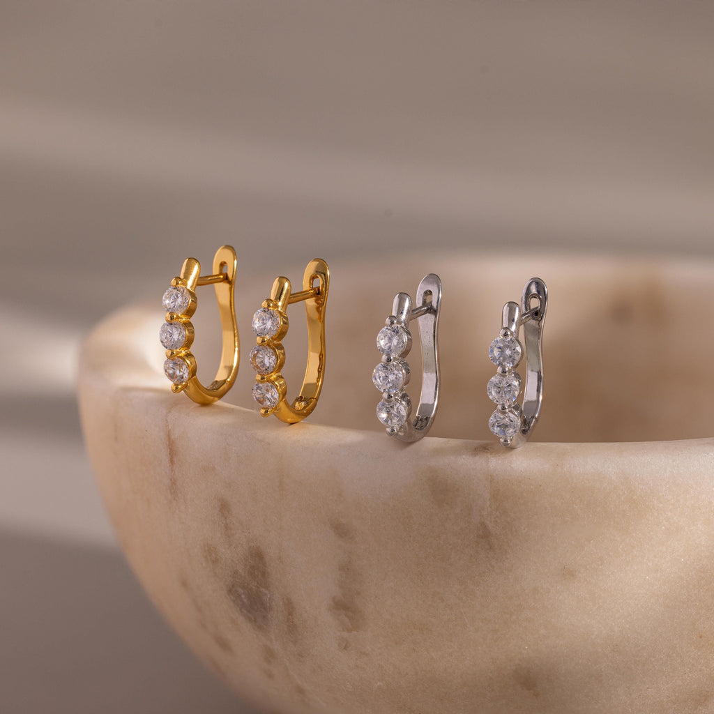 Image showcasing two pairs of our Lace Diamond Hoops in Gold and Silver